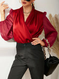 Buy SHEIN Modely Fold Pleated Lantern Sleeve Satin Blouse in Pakistan