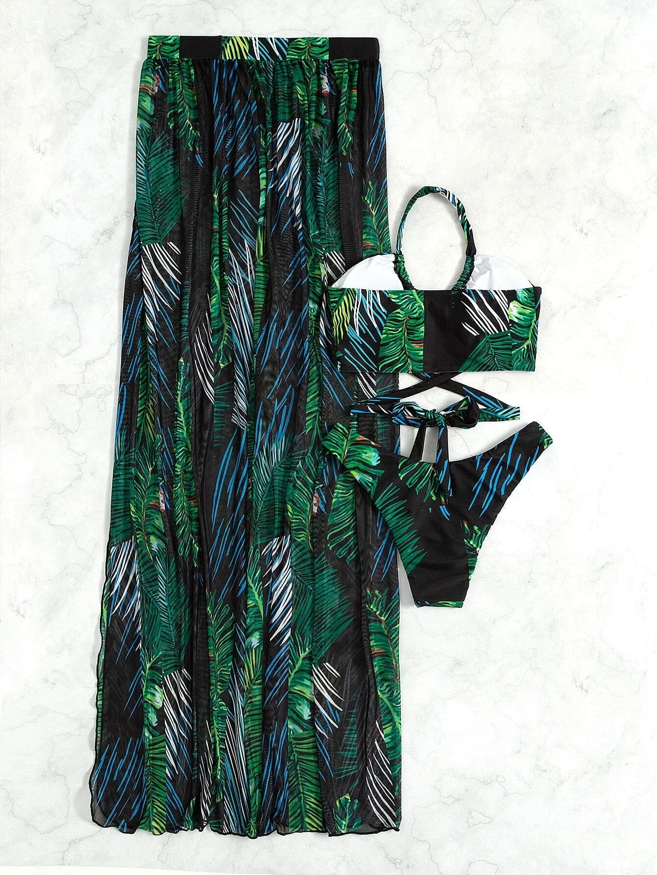 Buy SHEIN Palm Leaf Print Criss Cross Halter Bikini Swimsuit in Pakistan