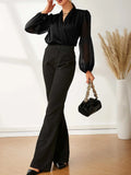 Buy SHEIN Modely Fold Pleated Lantern Sleeve Satin Blouse in Pakistan