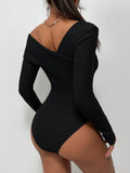Buy Shein Asymmetrical Neck Waffle Knit Tee Bodysuit in Pakistan