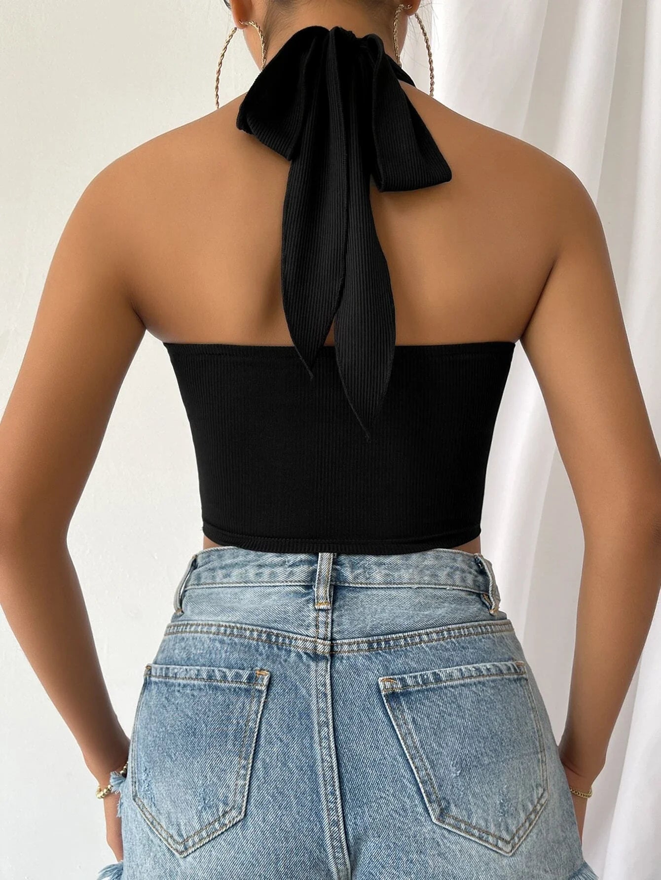 Buy SHEIN Twist Front Cut Out Crop Halter Top in Pakistan
