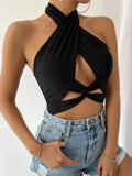 Buy SHEIN Twist Front Cut Out Crop Halter Top in Pakistan