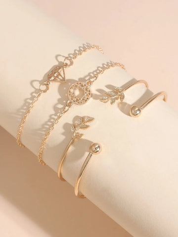 Buy Shein 4pcs Leaf & Knot Decor Bracelet in Pakistan