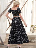 Buy SHEIN VCAY Square Neck Allover Print Shirred Puff Sleeve Crop Top & Polka Dot Print Skirt in Pakistan