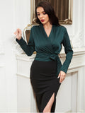 Buy Shein Shawl Collar Tie Side Satin Blouse in Pakistan