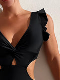Buy SHEIN Plain Frill Trim One Piece Swimsuit in Pakistan