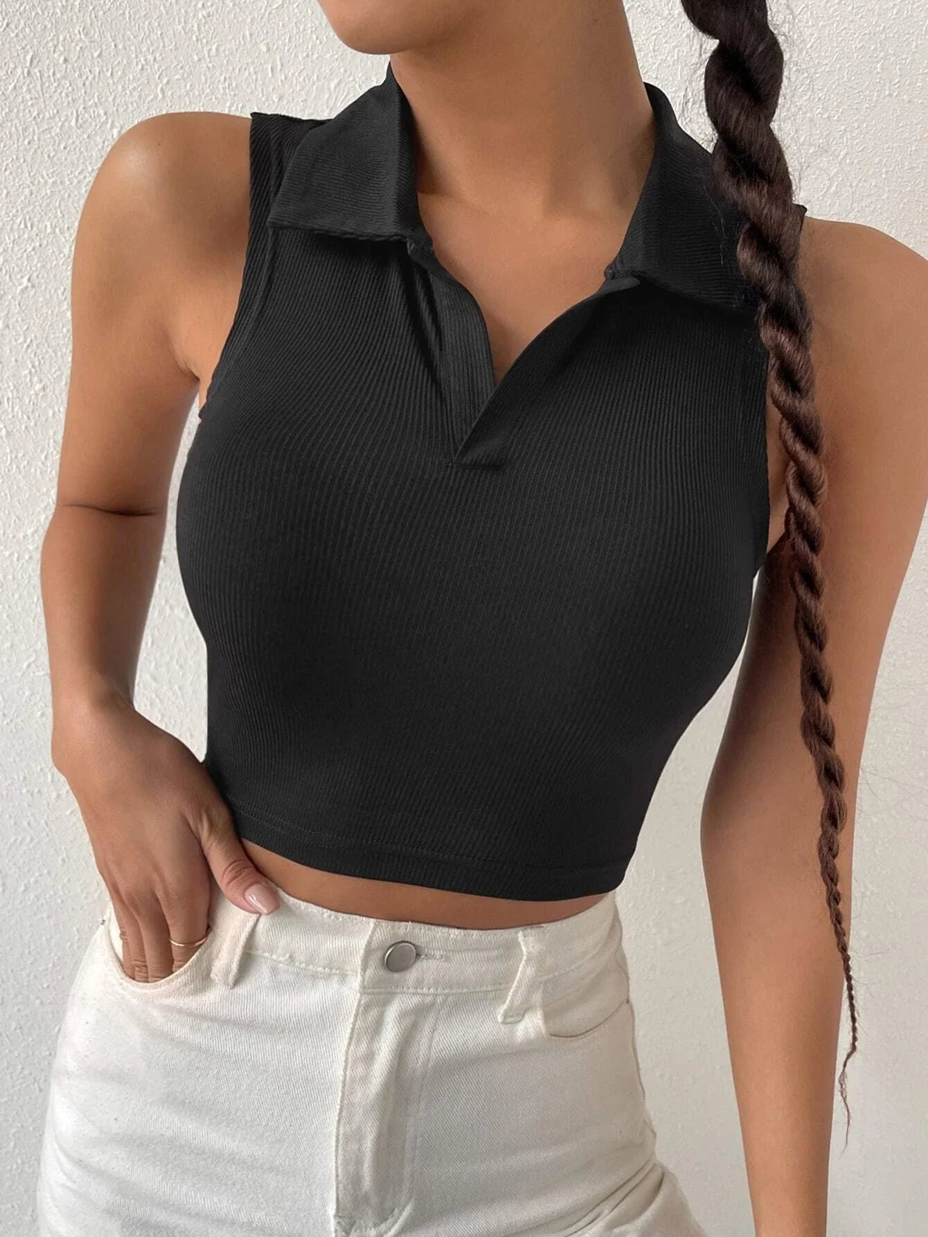 Buy SHEIN Solid Ribbed Knit Tank Top in Pakistan