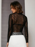 Buy SHEIN BAE Lettuce Trim Glitter Sheer Mesh Top Without Bra in Pakistan