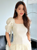 Buy Shein DAZY Square Neck Puff Sleeve Tie Back Knit Top in Pakistan