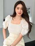 Buy Shein DAZY Square Neck Puff Sleeve Tie Back Knit Top in Pakistan