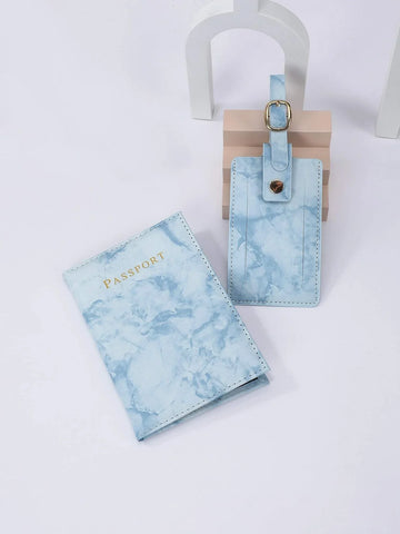 Buy SHEIN Letter Graphic Marble Pattern Passport Case With Luggage Tag in Pakistan