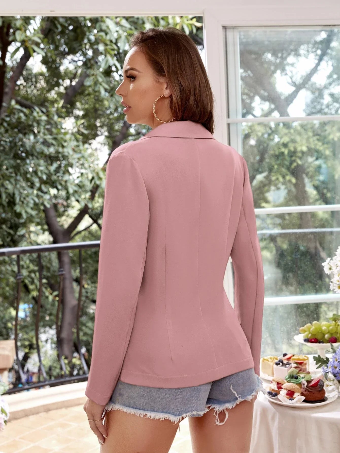 Buy SHEIN Privé Solid Lapel Neck Single Button Blazer in Pakistan