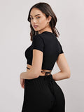 Buy evoluSHEIN Recycled Polyester Mock Neck Crisscross Tie Back Crop Tee in Pakistan