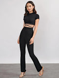 Buy evoluSHEIN Recycled Polyester Mock Neck Crisscross Tie Back Crop Tee in Pakistan