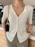 Buy SHEIN DAZY Lettuce Trim Button Front Tee in Pakistan