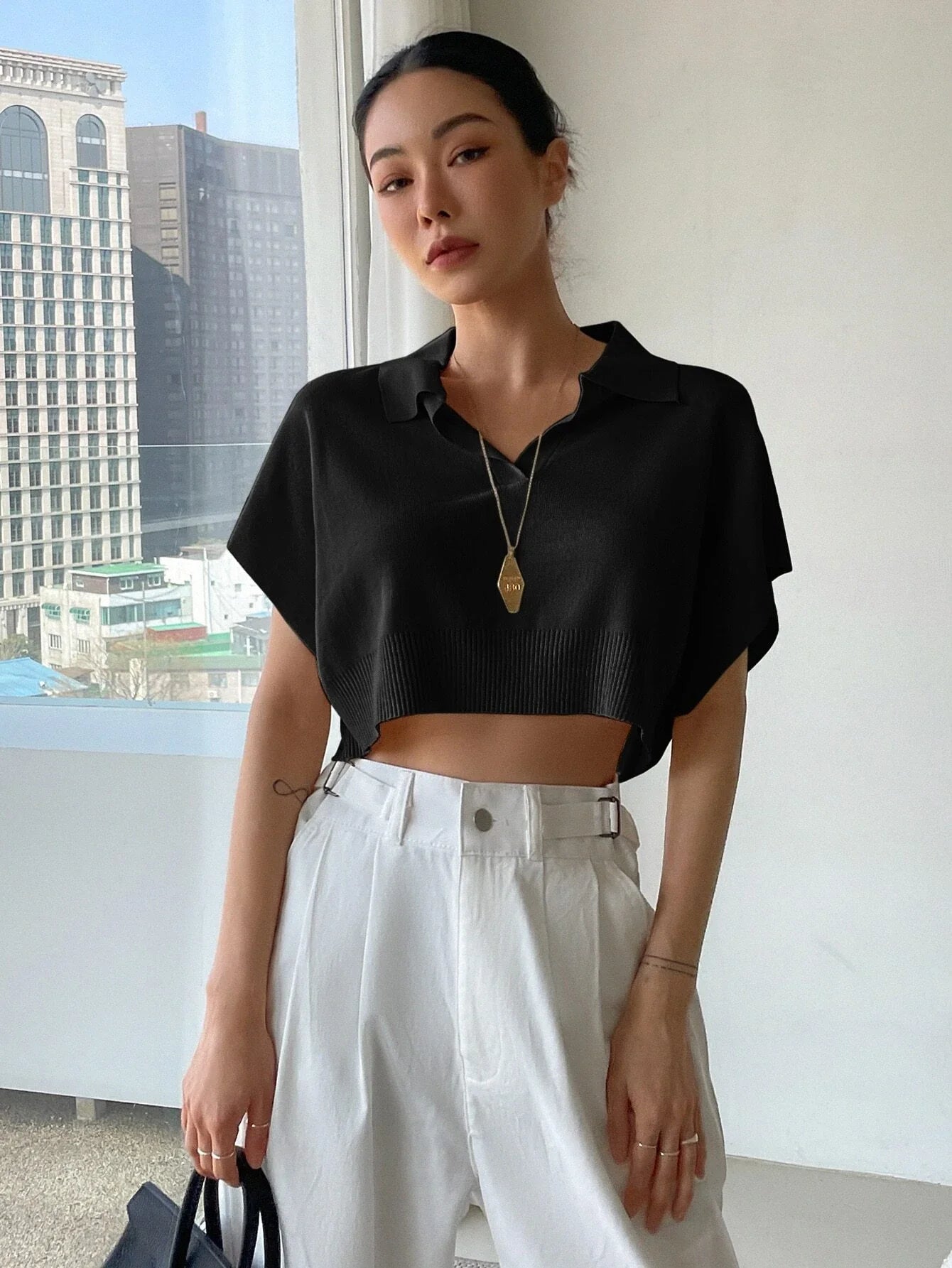 Buy SHEIN DAZY Batwing Sleeve Crop Knit Top in Pakistan