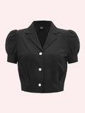 Buy SHEIN MOD Lapel Collar Puff Sleeve Button Up Blouse in Pakistan