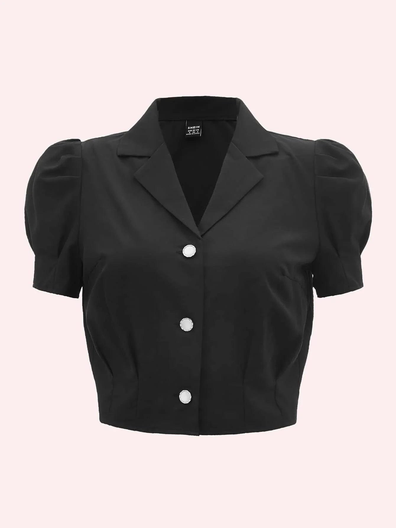 Buy SHEIN MOD Lapel Collar Puff Sleeve Button Up Blouse in Pakistan
