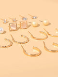 Buy Shein 9pairs Rhinestone & Faux Pearl Detail Earrings in Pakistan