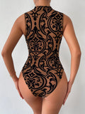 Buy Shein Baroque Print Mock Neck Bodysuit Without Lingerie Set in Pakistan