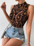 Buy Shein Baroque Print Mock Neck Bodysuit Without Lingerie Set in Pakistan