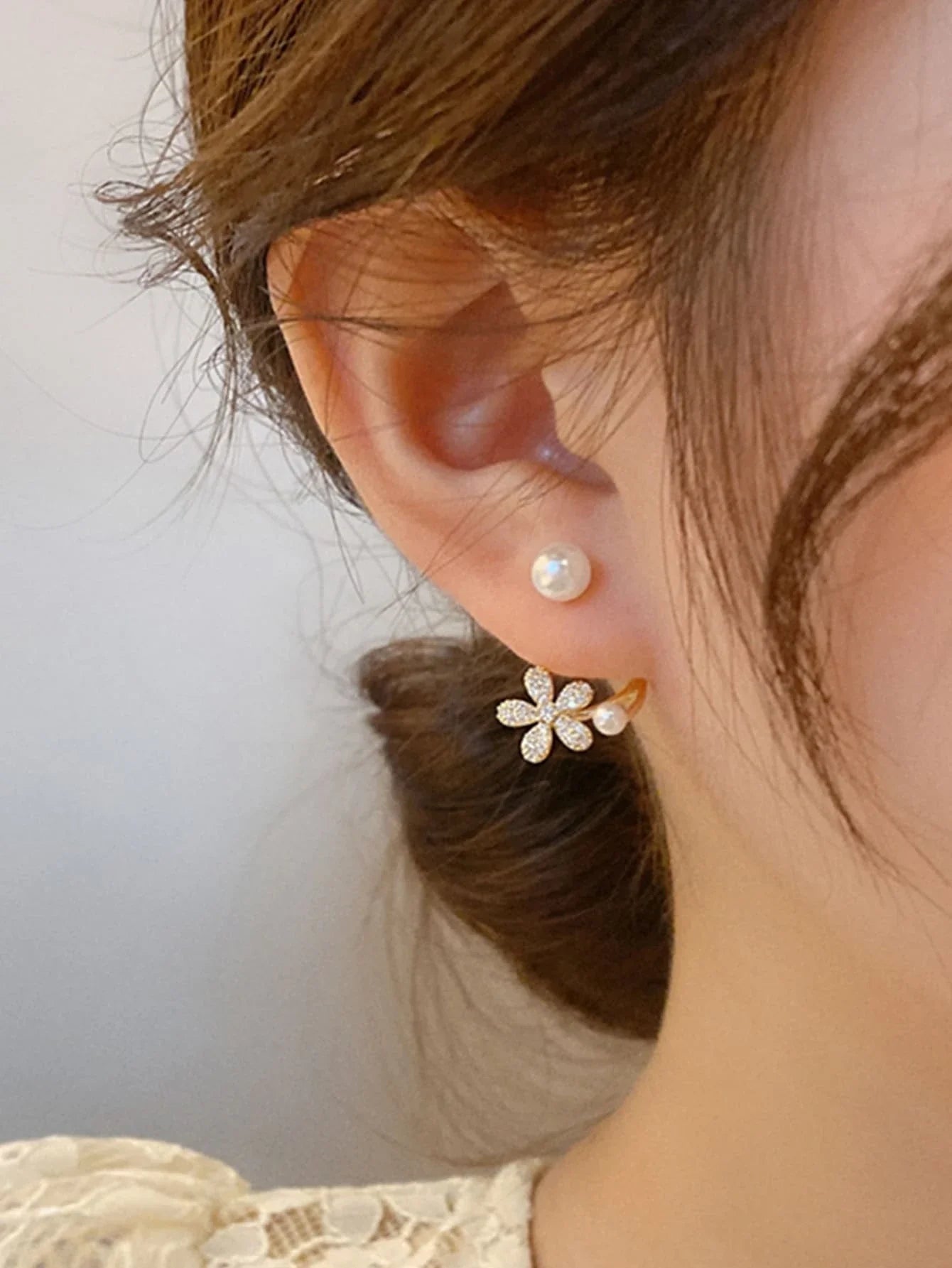 Buy Shein Flower & Faux Pearl Decor Earring Jackets in Pakistan