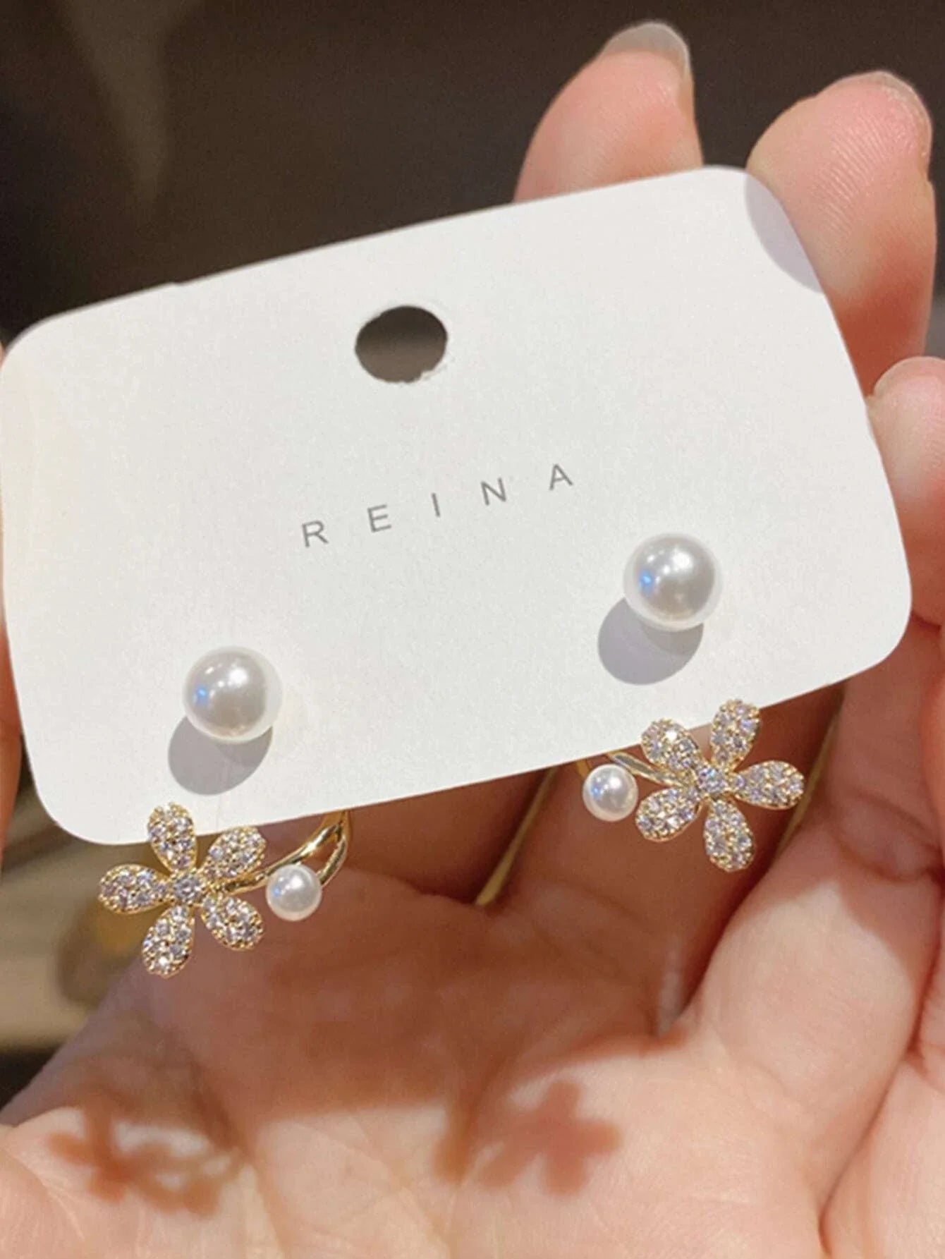 Buy Shein Flower & Faux Pearl Decor Earring Jackets in Pakistan