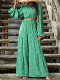 Buy SHEIN Ditsy Floral Lantern Sleeve Cut Out Tie Back Crop Blouse in Pakistan