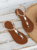 Buy SHEIN Women Metal Decor Toe Post T-Strap Sandals, Vacation Outdoor Ankle Strap Thong Sandals in Pakistan