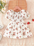 Buy SHEIN Baby Floral Print Shirred Puff Sleeve Dress in Pakistan
