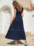 Buy SHEIN VCAY Shirred Guipure Lace Insert Ruffle Hem Dress in Pakistan