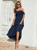 Buy SHEIN VCAY Shirred Guipure Lace Insert Ruffle Hem Dress in Pakistan