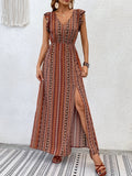 Buy SHEIN Geo & Floral Print Ruffle Trim Split Thigh Dress Without Belt in Pakistan