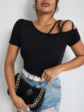 Buy SHEIN BAE Solid Asymmetrical Neck Tee in Pakistan