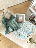 Buy SHEIN Floral Print Lace Detail Tie Front Satin PJ Set in Pakistan