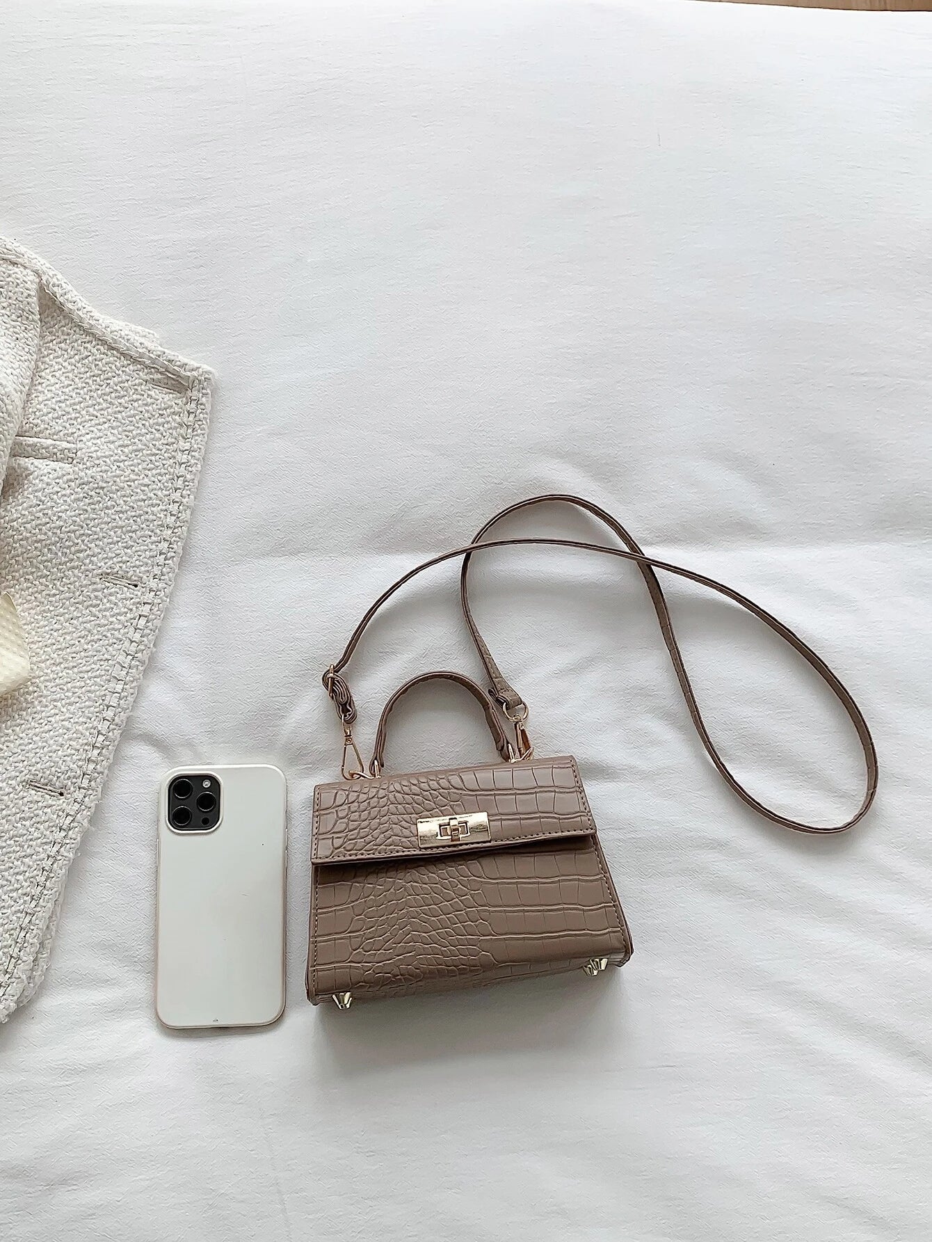 Buy SHEIN Mini Crocodile Embossed Twist Lock Flap Square Bag in Pakistan