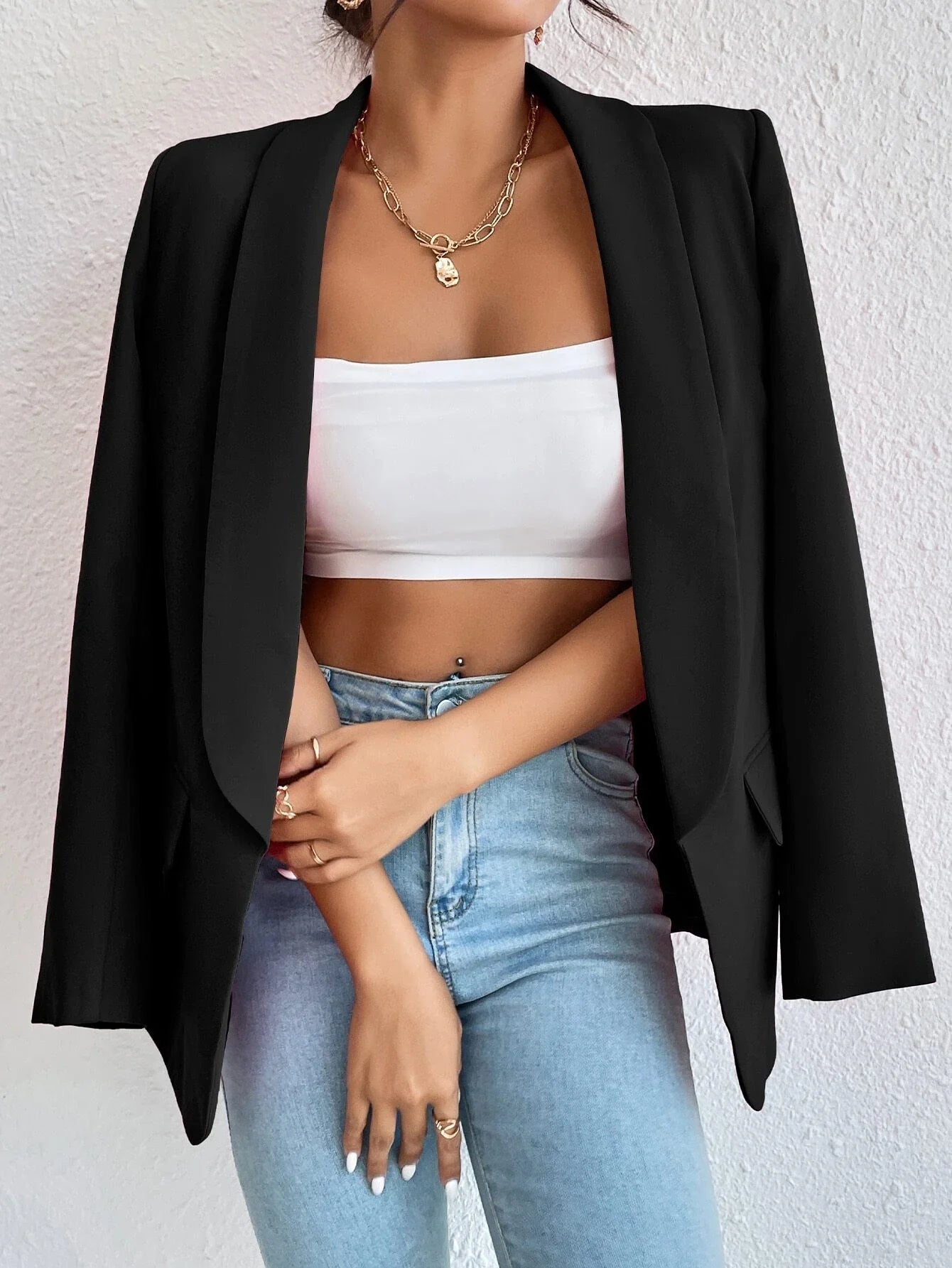 Buy SHEIN Unity Solid Shawl Collar Blazer in Pakistan