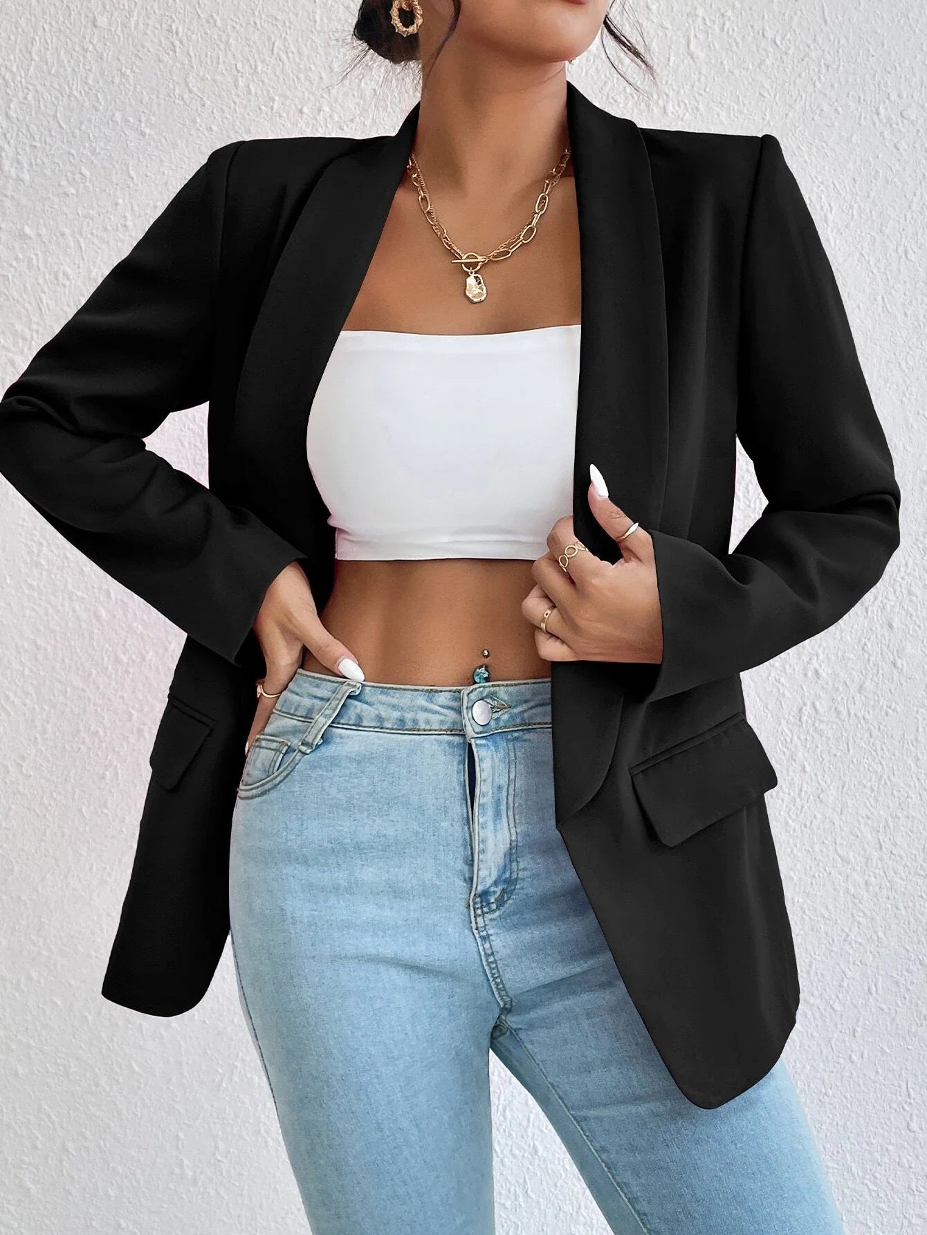 Buy SHEIN Unity Solid Shawl Collar Blazer in Pakistan