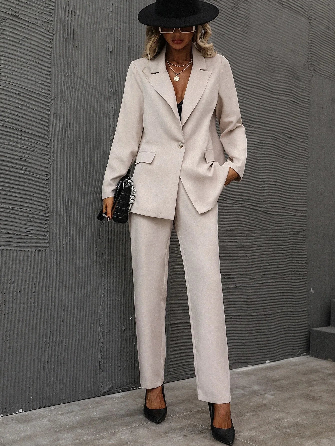 Buy SHEIN Single Button Lapel Collar Blazer & Tailored Pants in Pakistan