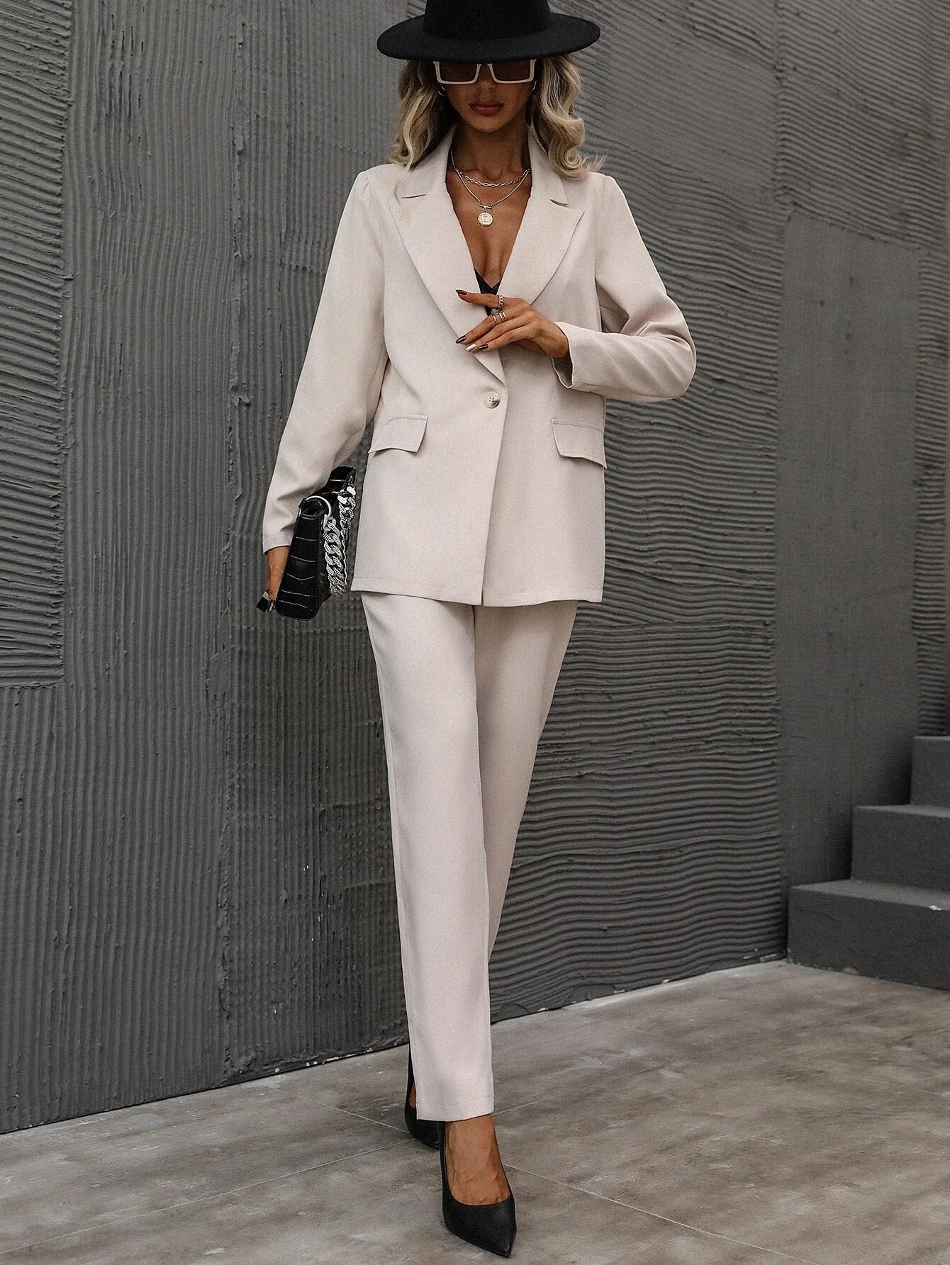 Buy SHEIN Single Button Lapel Collar Blazer & Tailored Pants in Pakistan