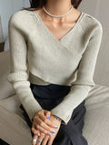 Buy Shein DAZY Rib-knit Wrap Cross Raglan Sleeve Crop Sweater in Pakistan