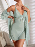 Buy Shein Lace Panel Flounce Sleeve Belted Mesh Robe & Cami Dress PJ Set Without Lingerie in Pakistan
