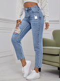 Buy SHEIN High Waist Ripped Mom Fit Jeans in Pakistan