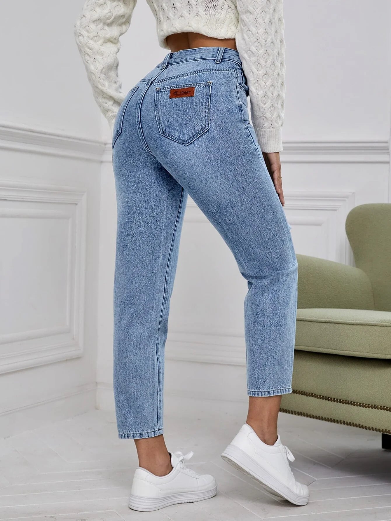 Buy SHEIN High Waist Ripped Mom Fit Jeans in Pakistan