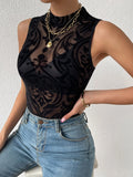 Buy Shein Baroque Print Mock Neck Bodysuit Without Lingerie Set in Pakistan