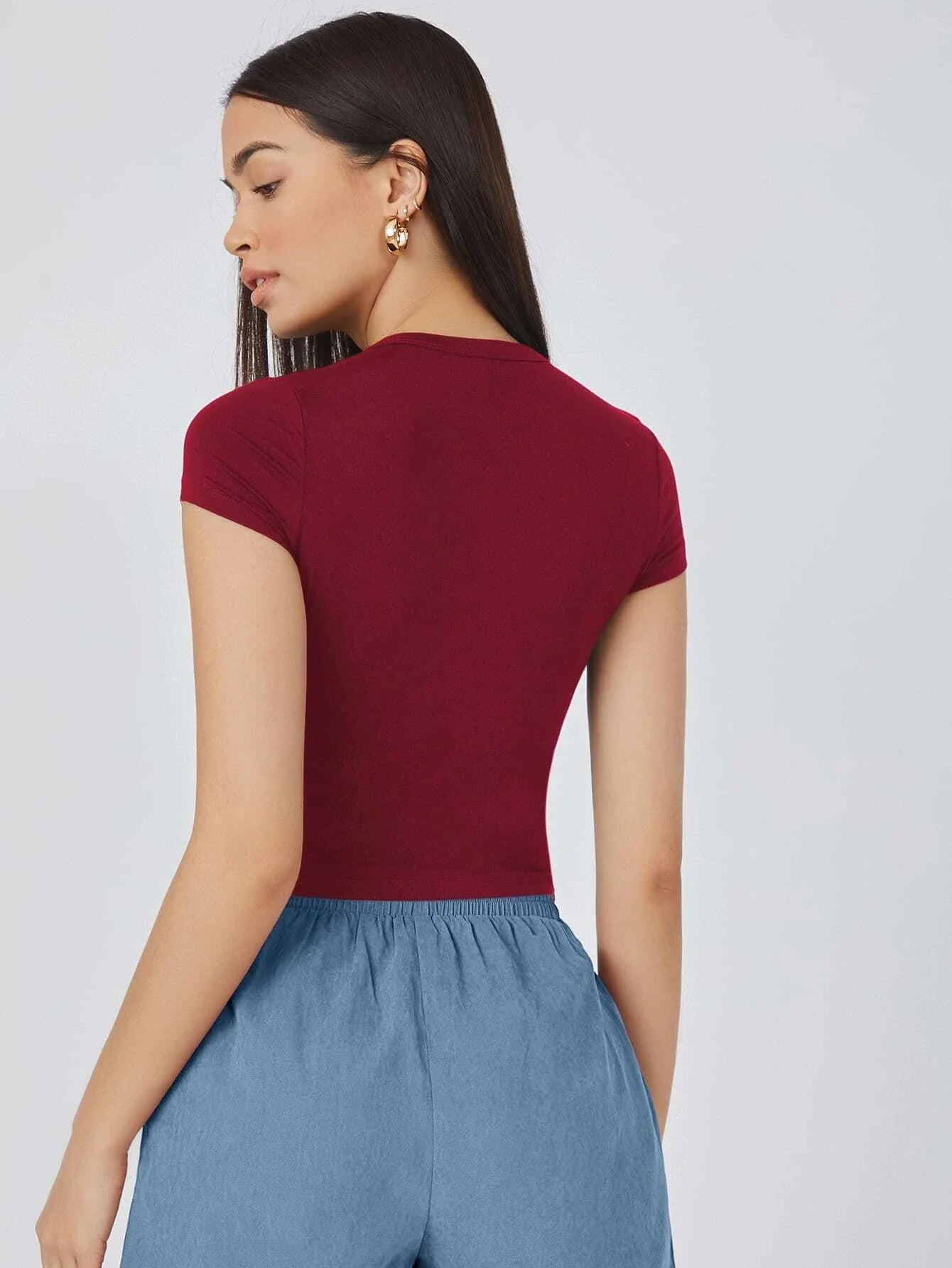 Buy SHEIN BASICS Cap Sleeve Solid Crop Top in Pakistan