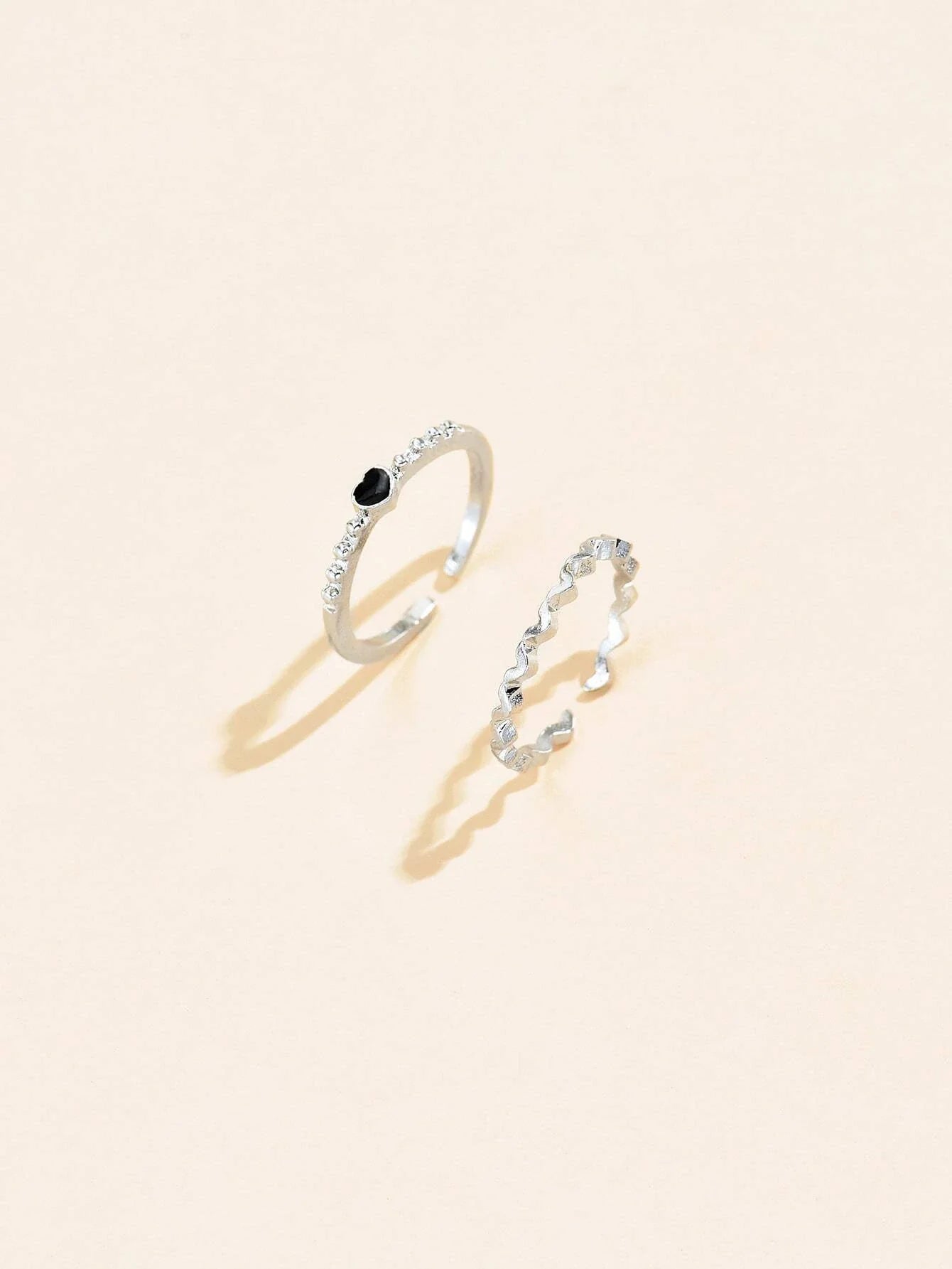 Buy Shein 2pcs Heart Decor Cuff Ring in Pakistan