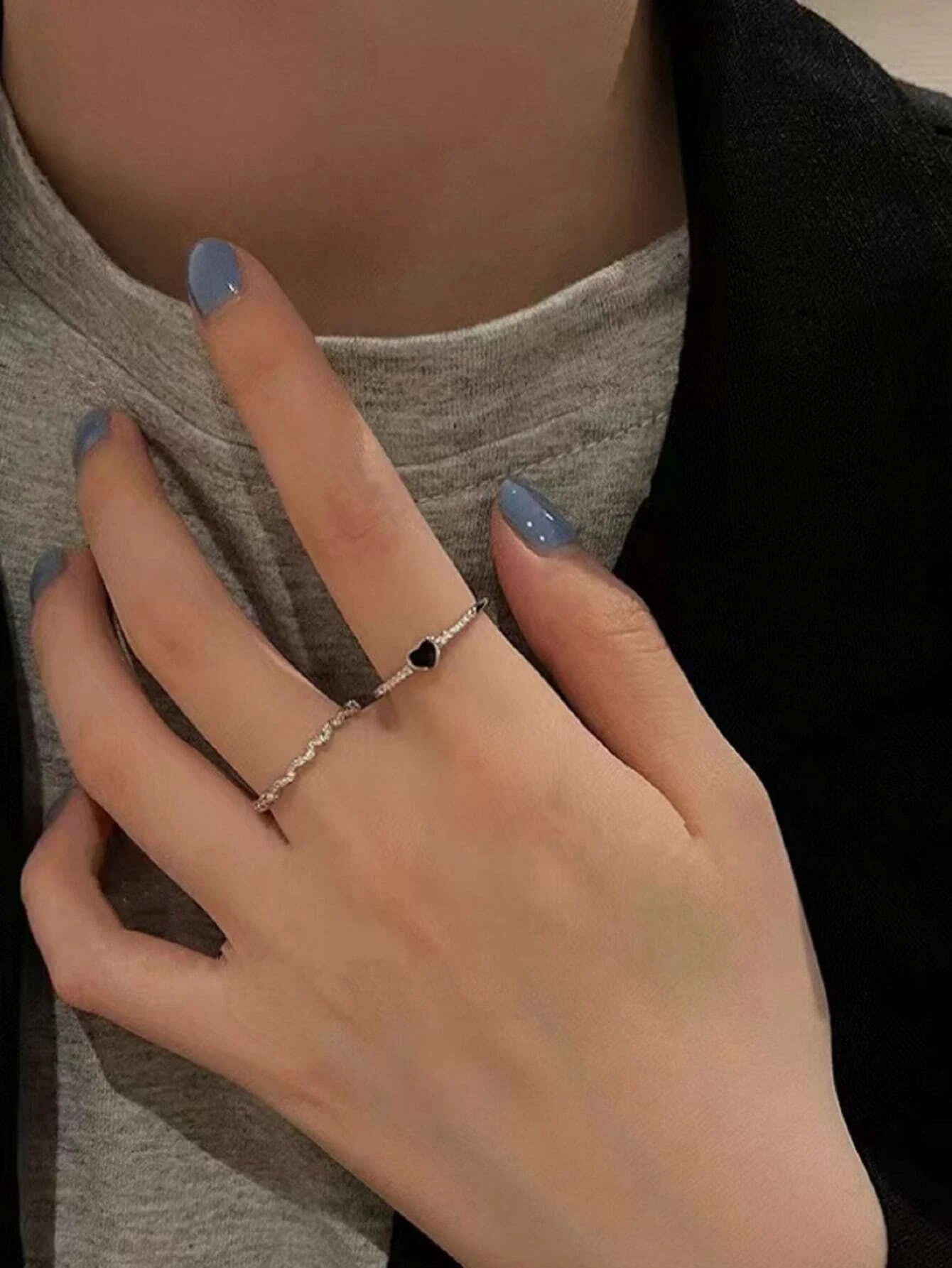 Buy Shein 2pcs Heart Decor Cuff Ring in Pakistan