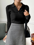 Buy SHEIN DAZY Solid Ribbed Knit Sweater in Pakistan