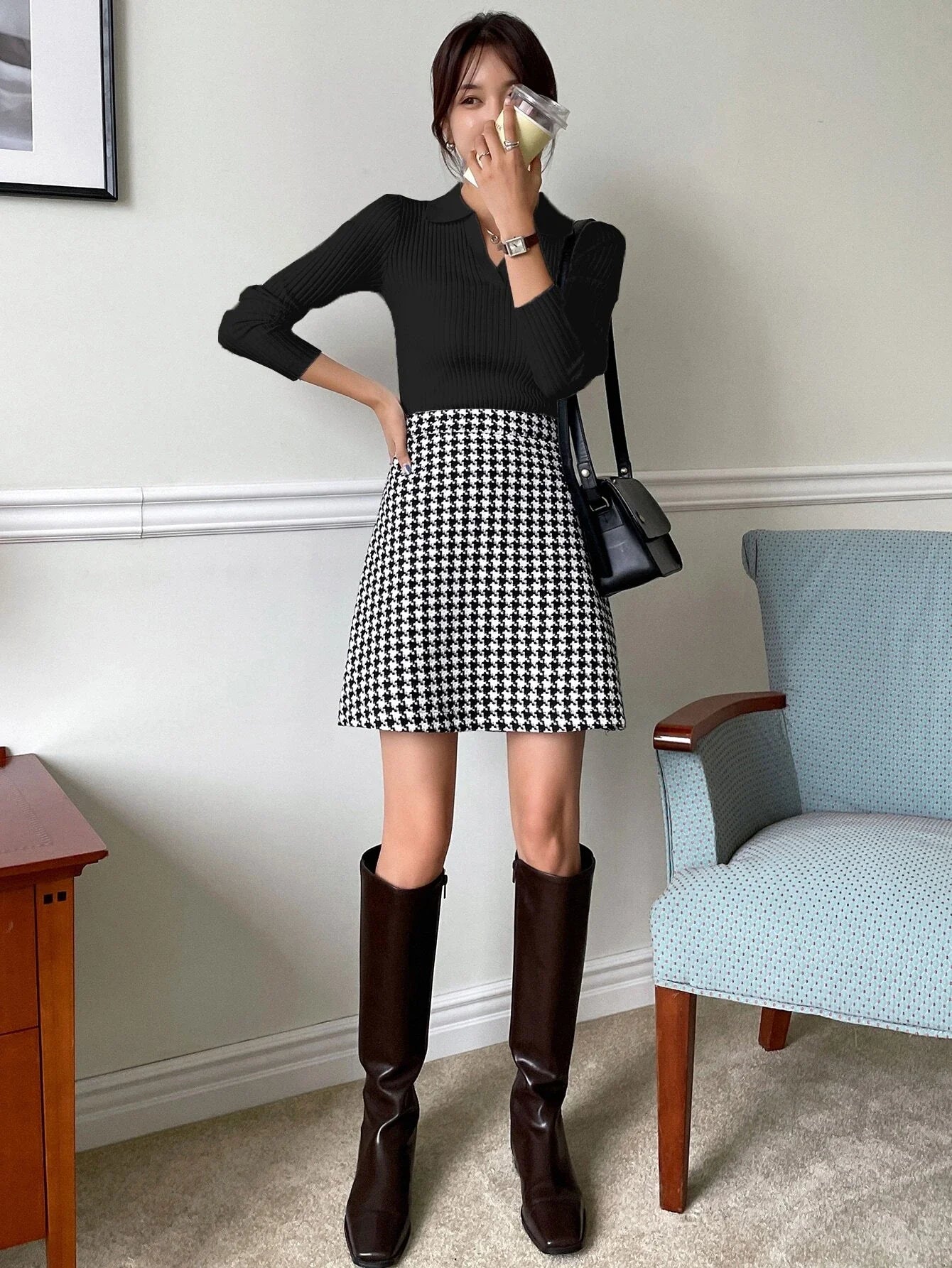 Buy SHEIN DAZY Solid Ribbed Knit Sweater in Pakistan